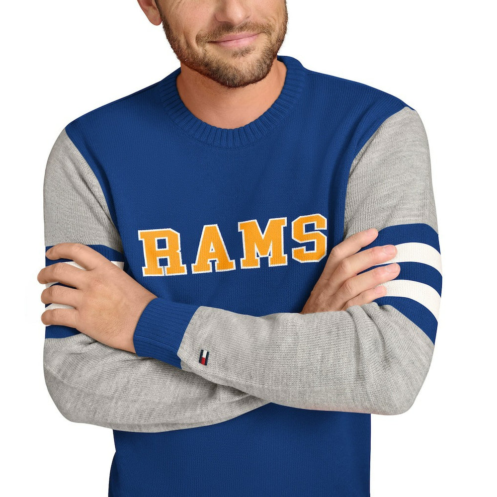 Los Angeles Rams Tommy Hilfiger Acrylic Crewneck Pullover Sweater - Royal/Heather Gray Pullover