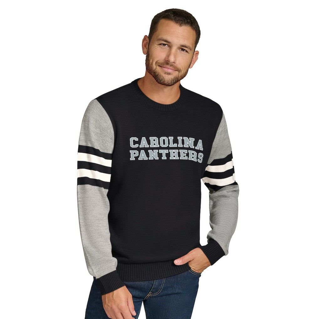 Carolina Panthers Tommy Hilfiger Acrylic Crewneck Pullover Sweater - Black/Heather Gray Pullover
