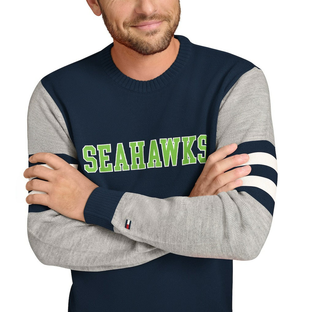 Seattle Seahawks Tommy Hilfiger Acrylic Crewneck Pullover Sweater - College Navy/Heather Gray Pullover