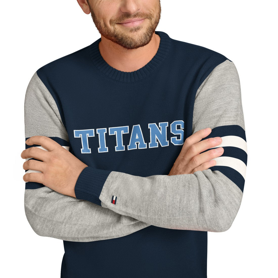 Tennessee Titans Tommy Hilfiger Acrylic Crewneck Pullover Sweater - Navy/Heather Gray Pullover