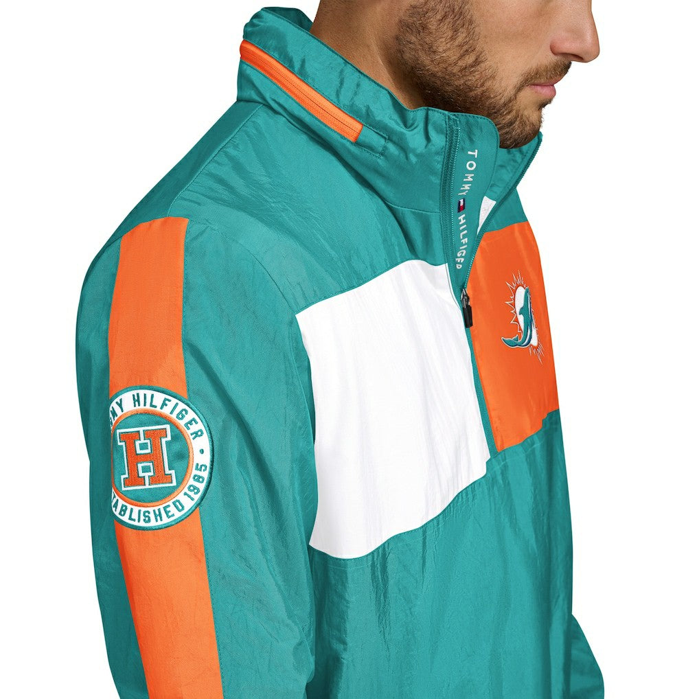 Miami Dolphins Tommy Hilfiger Gael Lightweight Half-Zip Hoodie Jacket - Aqua Hoodies