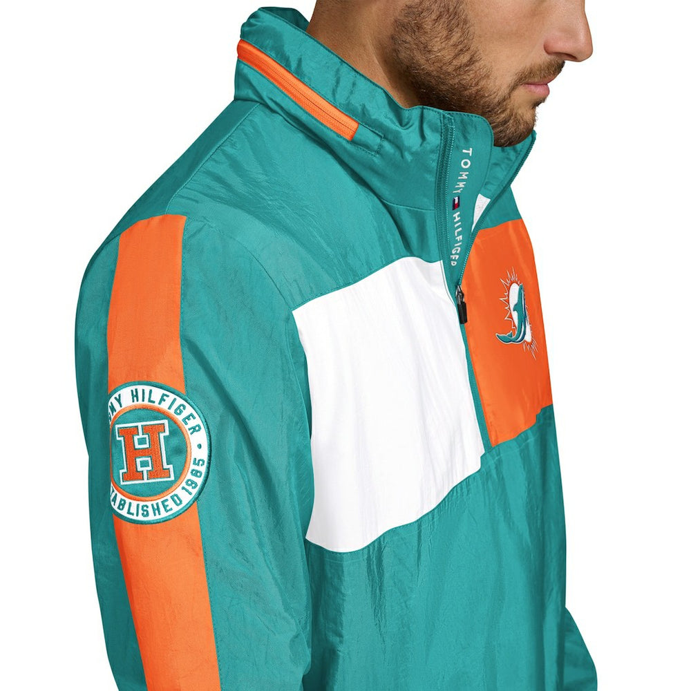 Miami Dolphins Tommy Hilfiger Gael Lightweight Half-Zip Hoodie Jacket - Aqua Hoodies