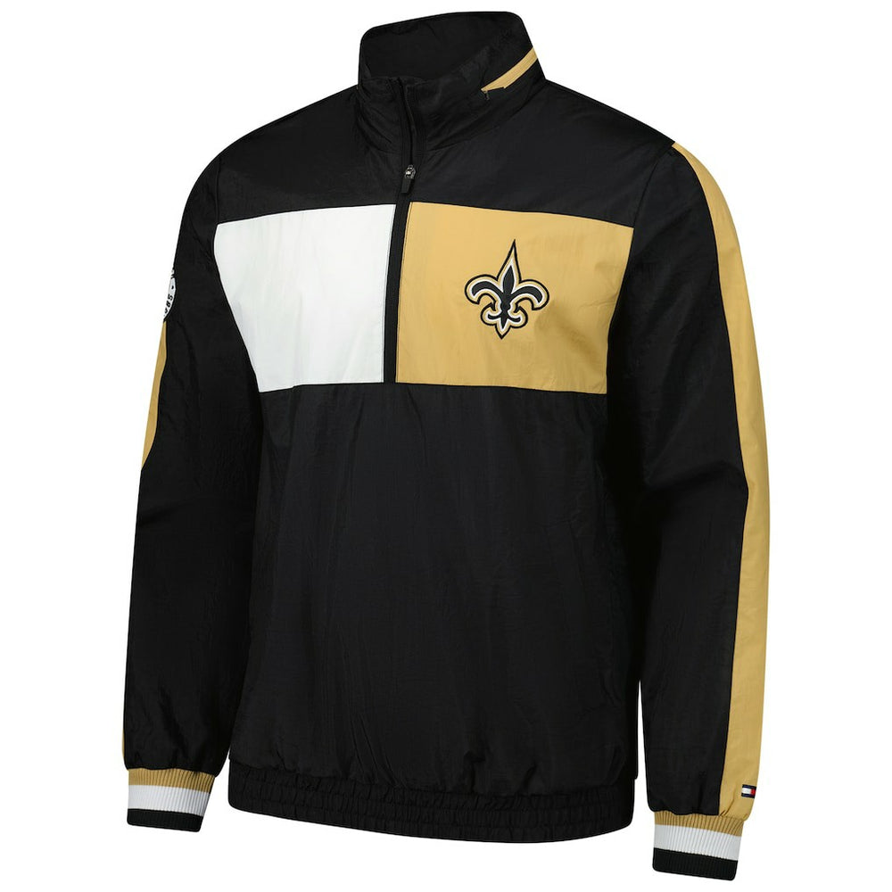 New Orleans Saints Tommy Hilfiger Gael Lightweight Half-Zip Hoodie Jacket - Black Hoodies
