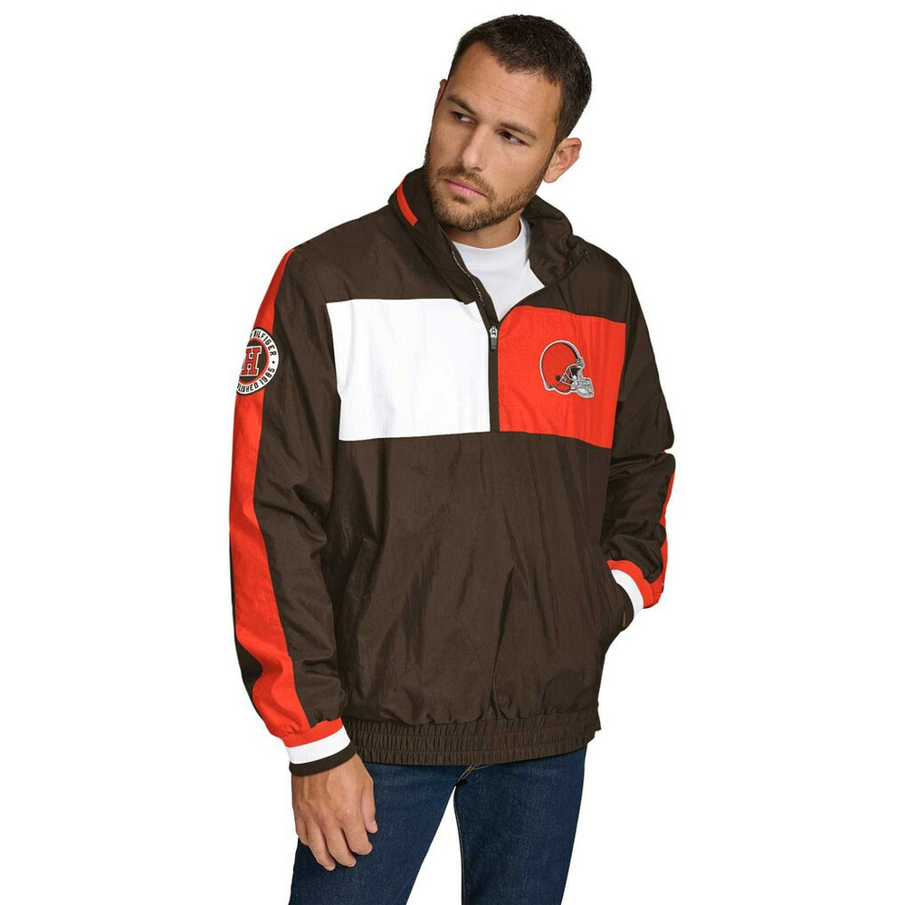 Cleveland Browns Tommy Hilfiger Gael Lightweight Half-Zip Pullover Hoodie Jacket - Brown Hoodies