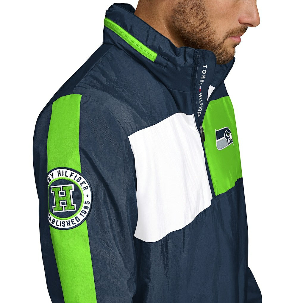 Seattle Seahawks Tommy Hilfiger Gael Lightweight Half-Zip Pullover Hoodie Jacket - College Navy Hoodies