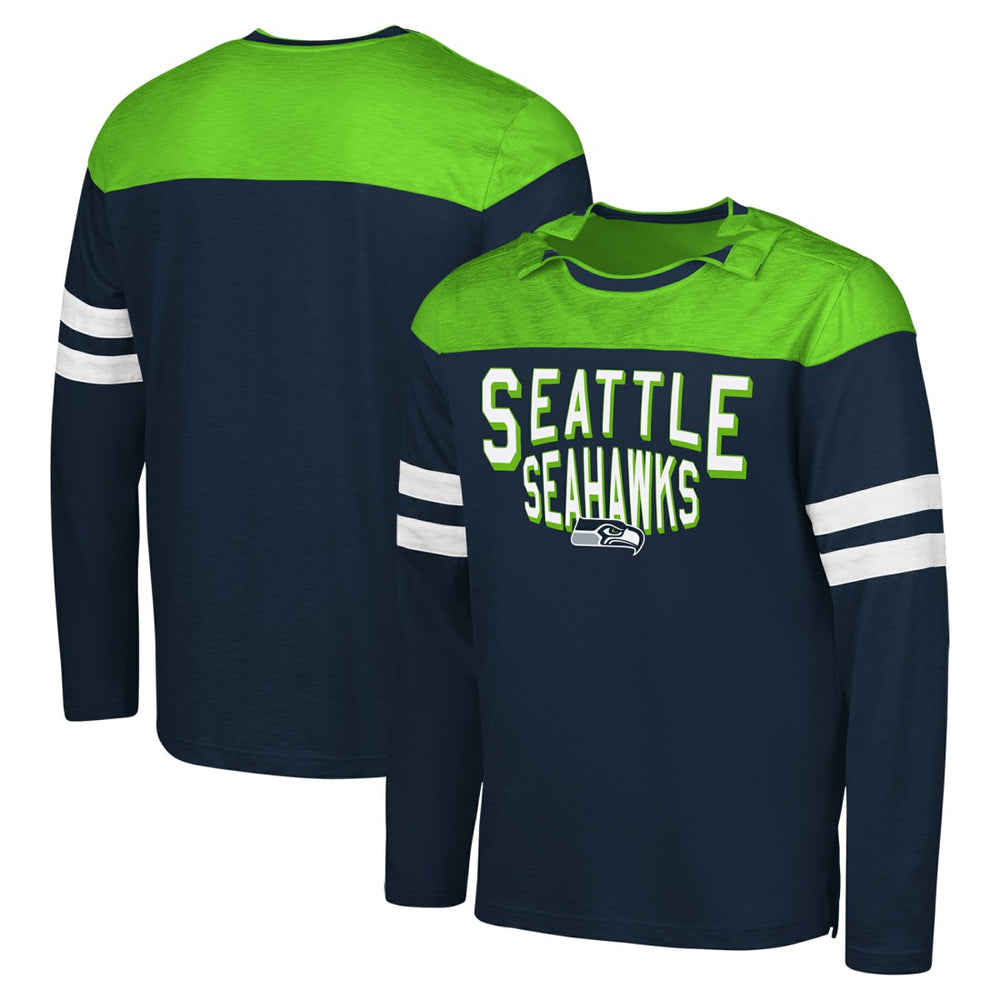 Seattle Seahawks G-III Sports by Carl Banks Adaptive Hail Mary Long Sleeve T-Shirt - College Navy/Neon Green T-shirts