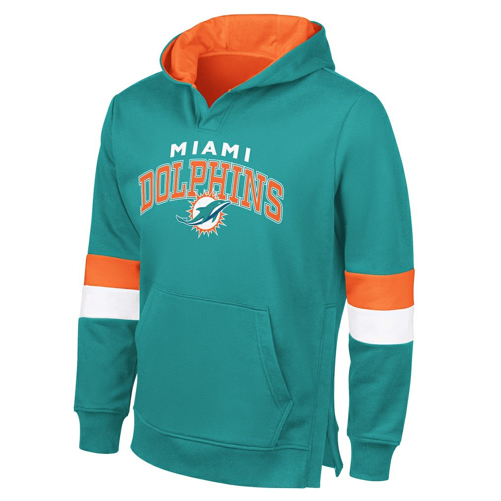 Miami Dolphins G-III Sports by Carl Banks Adaptive Faceoff Pullover Hoodie - Aqua/Orange Hoodies