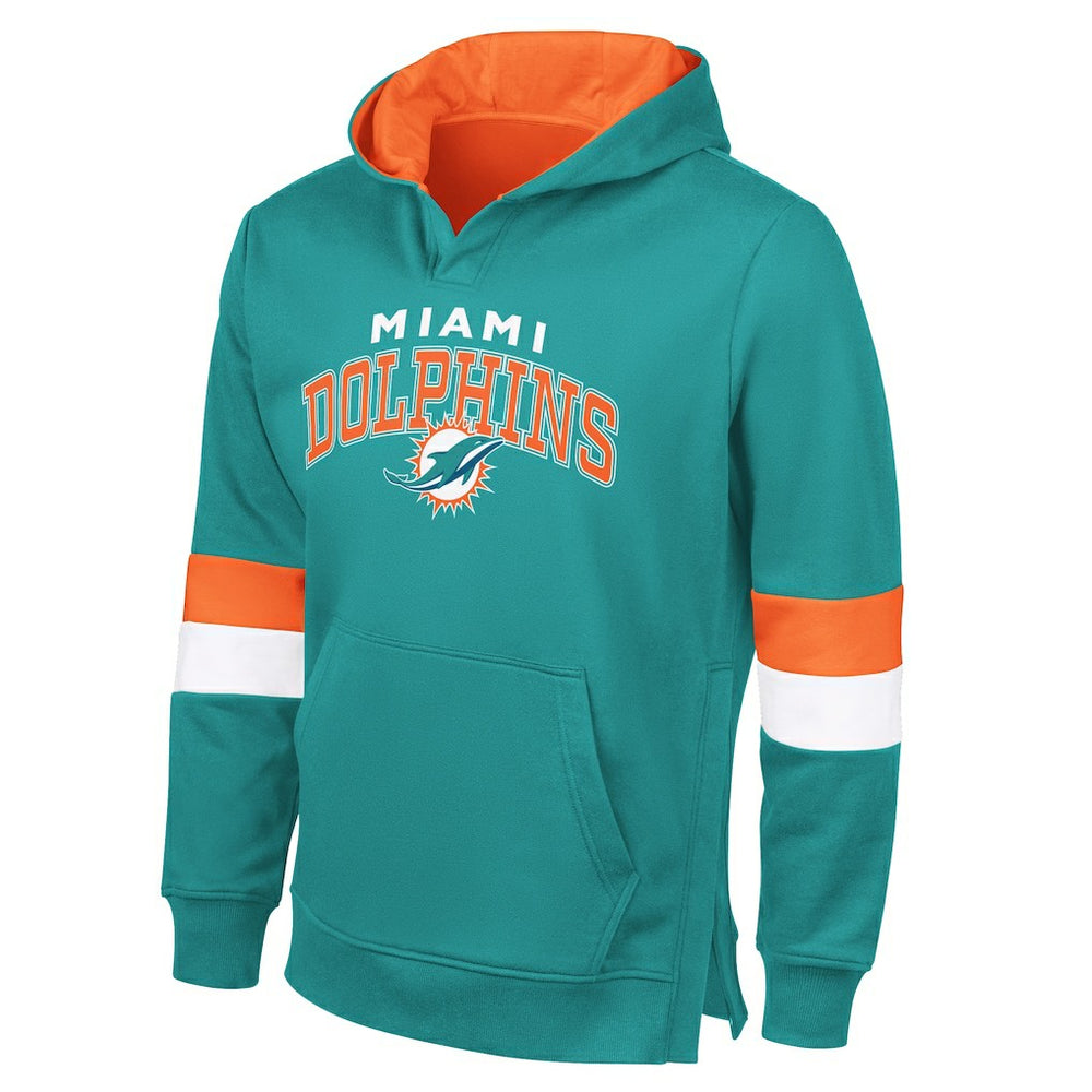 Miami Dolphins G-III Sports by Carl Banks Adaptive Faceoff Pullover Hoodie - Aqua/Orange Hoodies