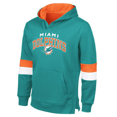 Miami Dolphins G-III Sports by Carl Banks Adaptive Faceoff Pullover Hoodie - Aqua/Orange Hoodies