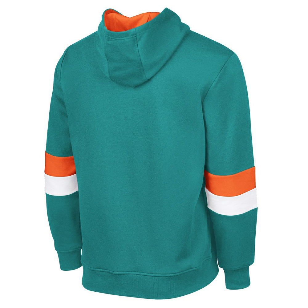Miami Dolphins G-III Sports by Carl Banks Adaptive Faceoff Pullover Hoodie - Aqua/Orange Hoodies