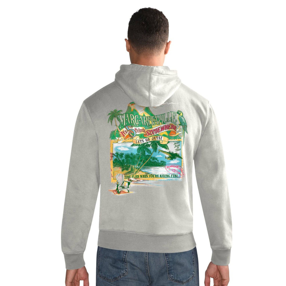 New York Jets Margaritaville Time Flies Garment Dyed Pullover Hoodie - Gray Hoodies