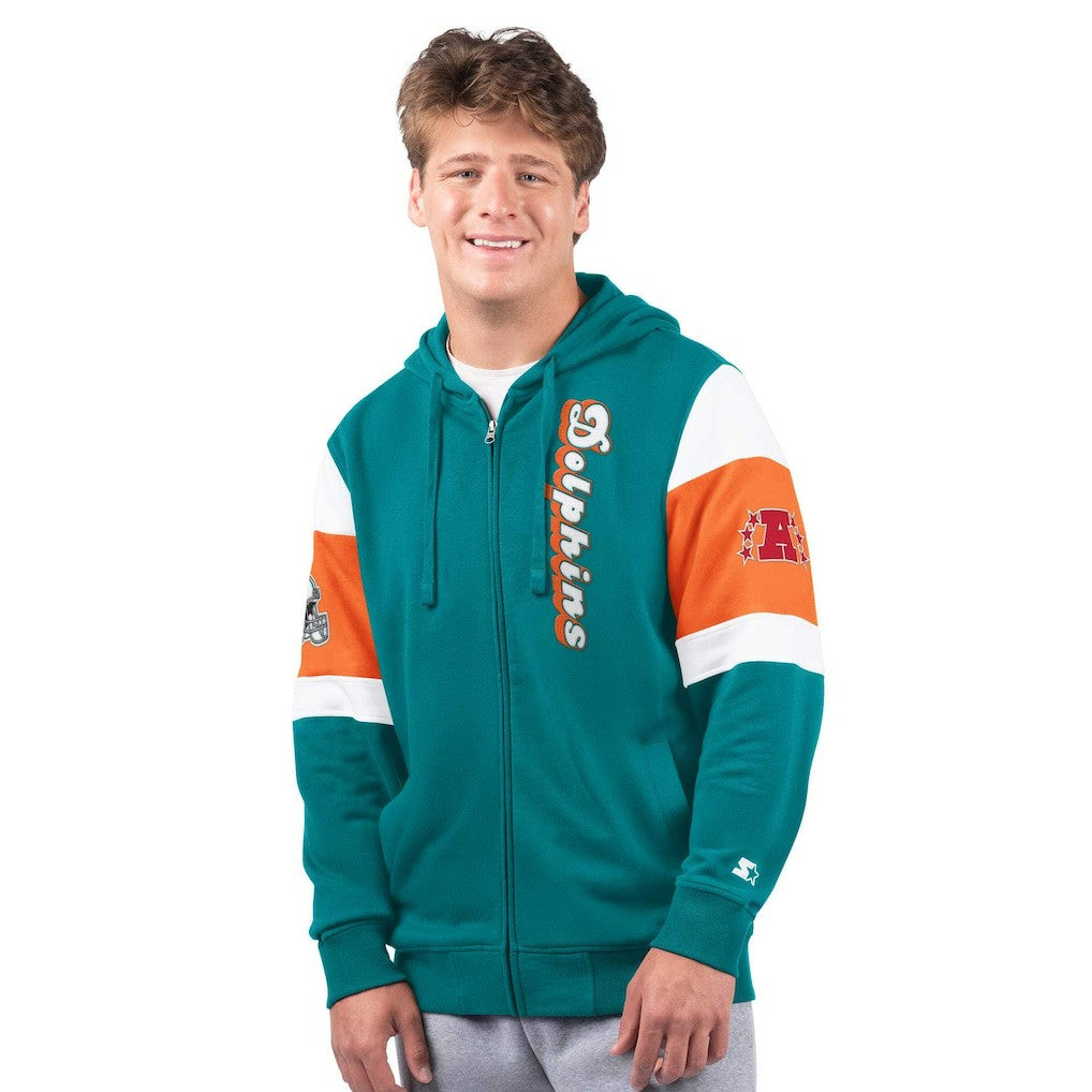 Miami Dolphins Starter Extreme Vintage Logo Full-Zip Hoodie - Aqua Hoodies