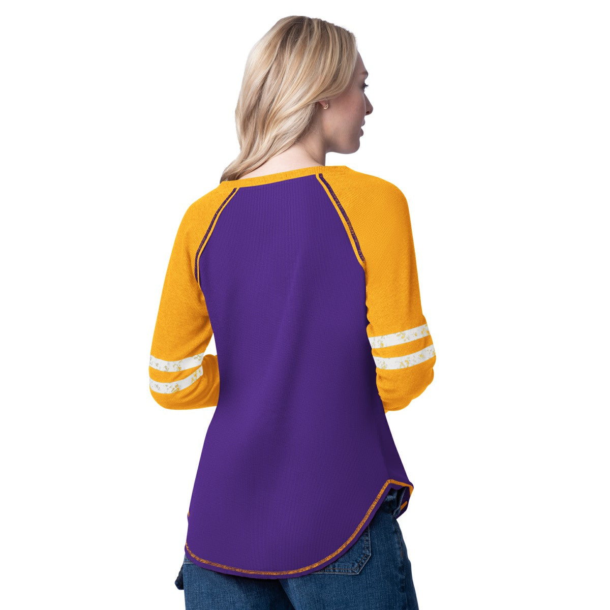 Los Angeles Lakers G-III 4Her by Carl Banks Women's Winner Waffle Knit Thermal Long Sleeve Tri-Blend T-Shirt Purple/Gold