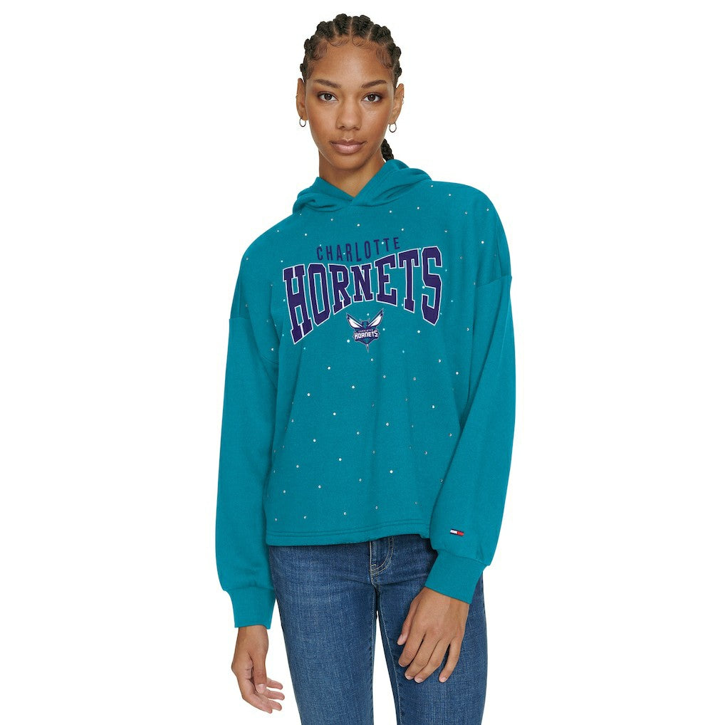 Charlotte Hornets Tommy Jeans Women's Stella Cropped Pullover Hoodie Teal outlet