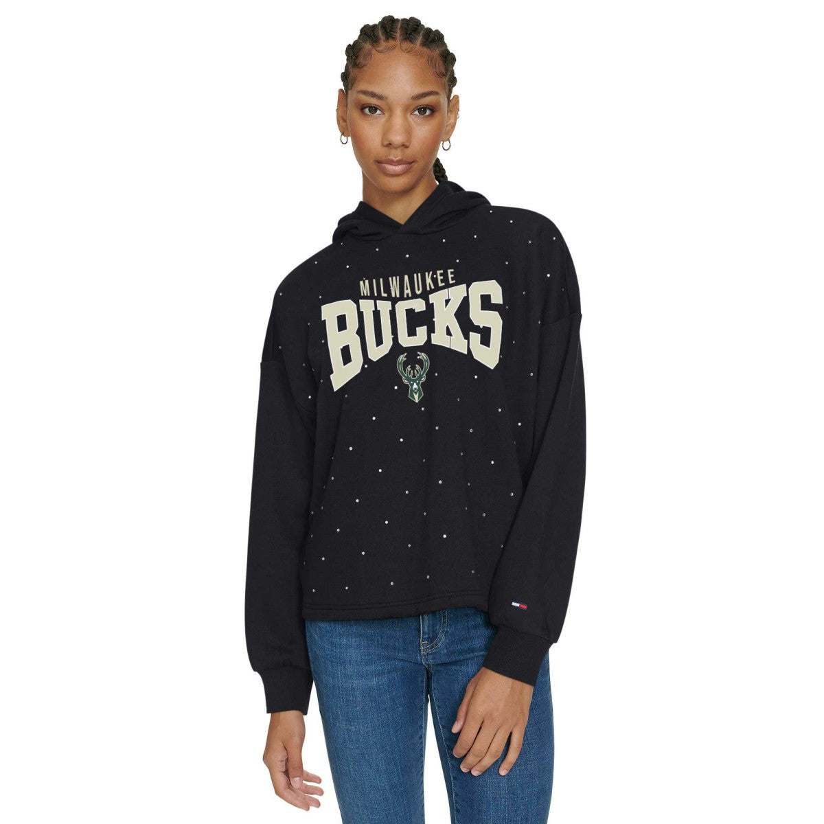 Milwaukee Bucks Tommy Jeans Women's Stella Cropped Pullover Hoodie Black outlet
