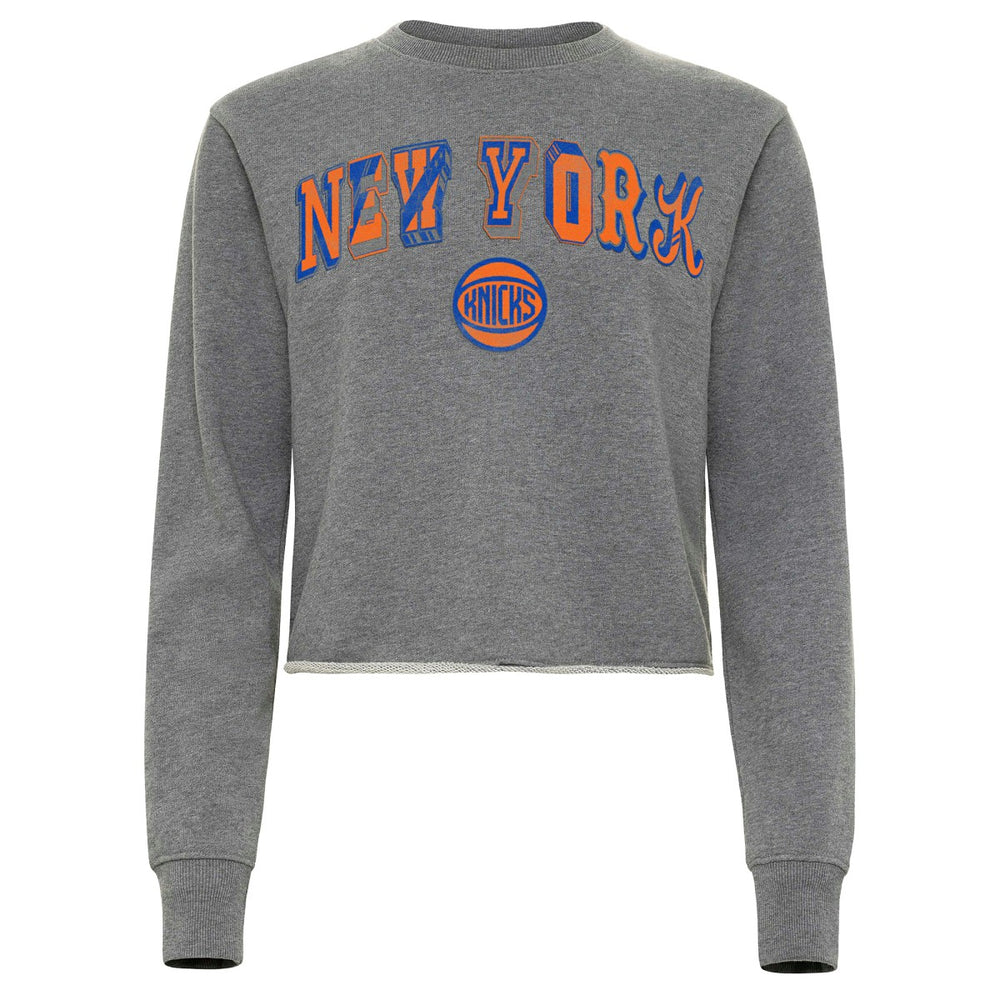 New York Knicks Sportiqe Women's Varsity Collection Kacey Cropped Pullover Sweatshirt Heather Gray