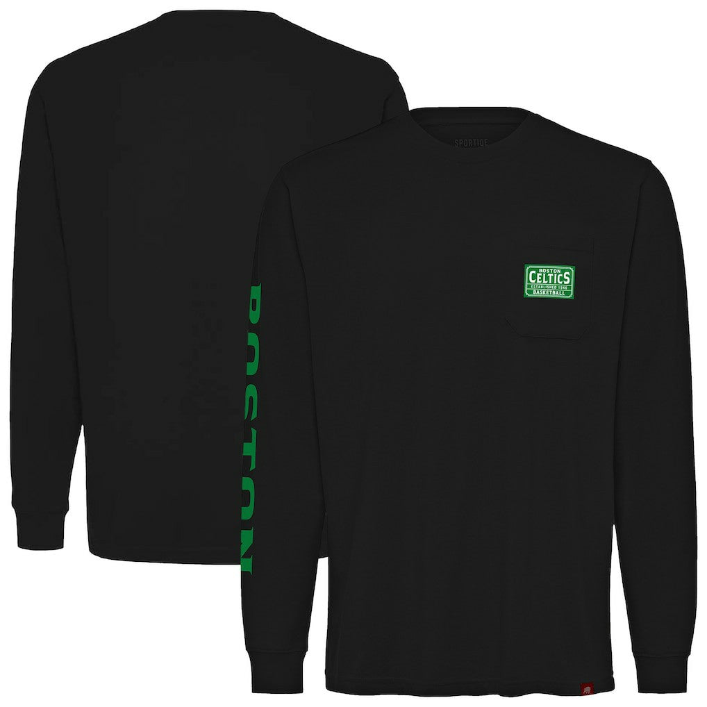 Boston Celtics Sportiqe Unisex Wales Heavyweight Pocket Long Sleeve T-Shirt Black