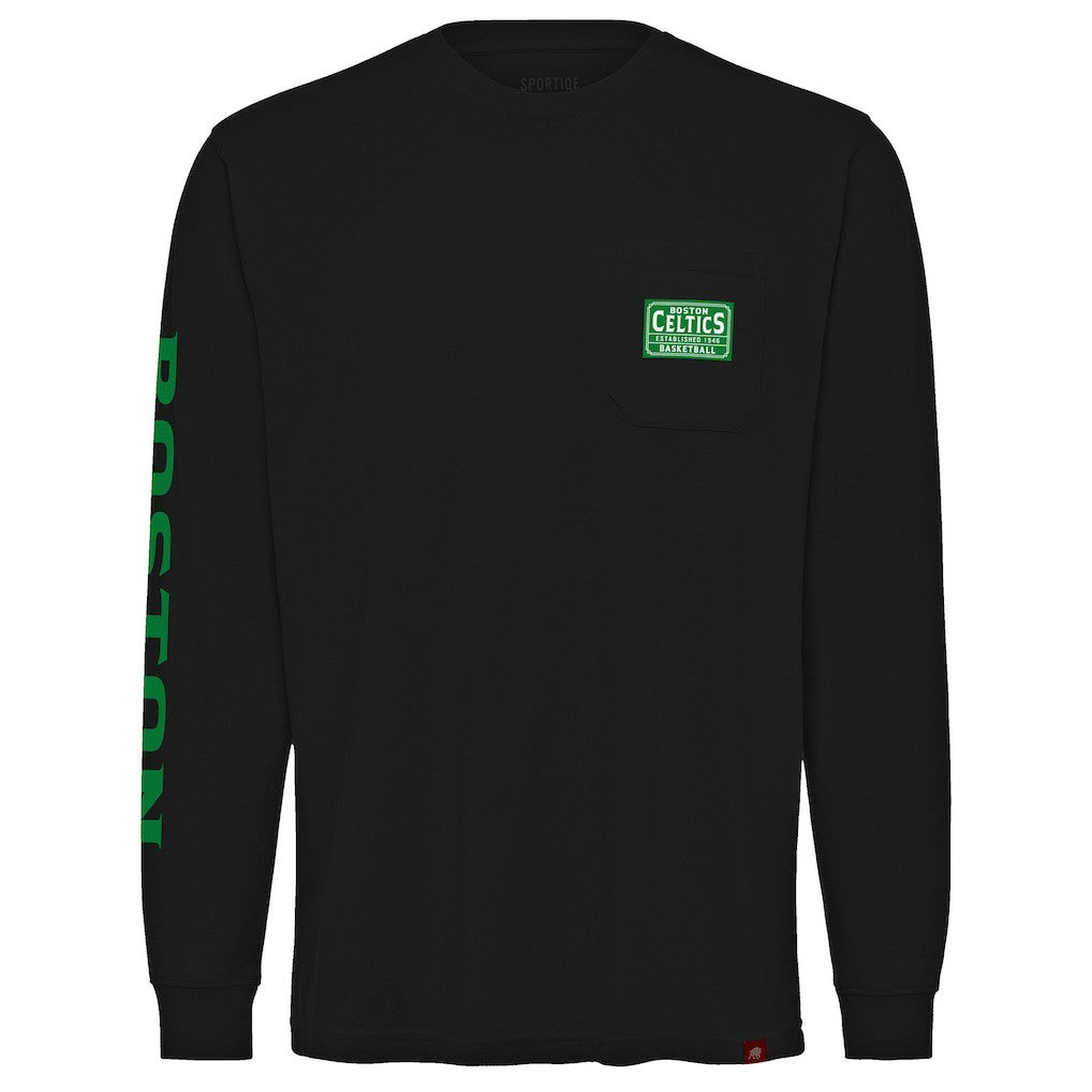 Boston Celtics Sportiqe Unisex Wales Heavyweight Pocket Long Sleeve T-Shirt Black