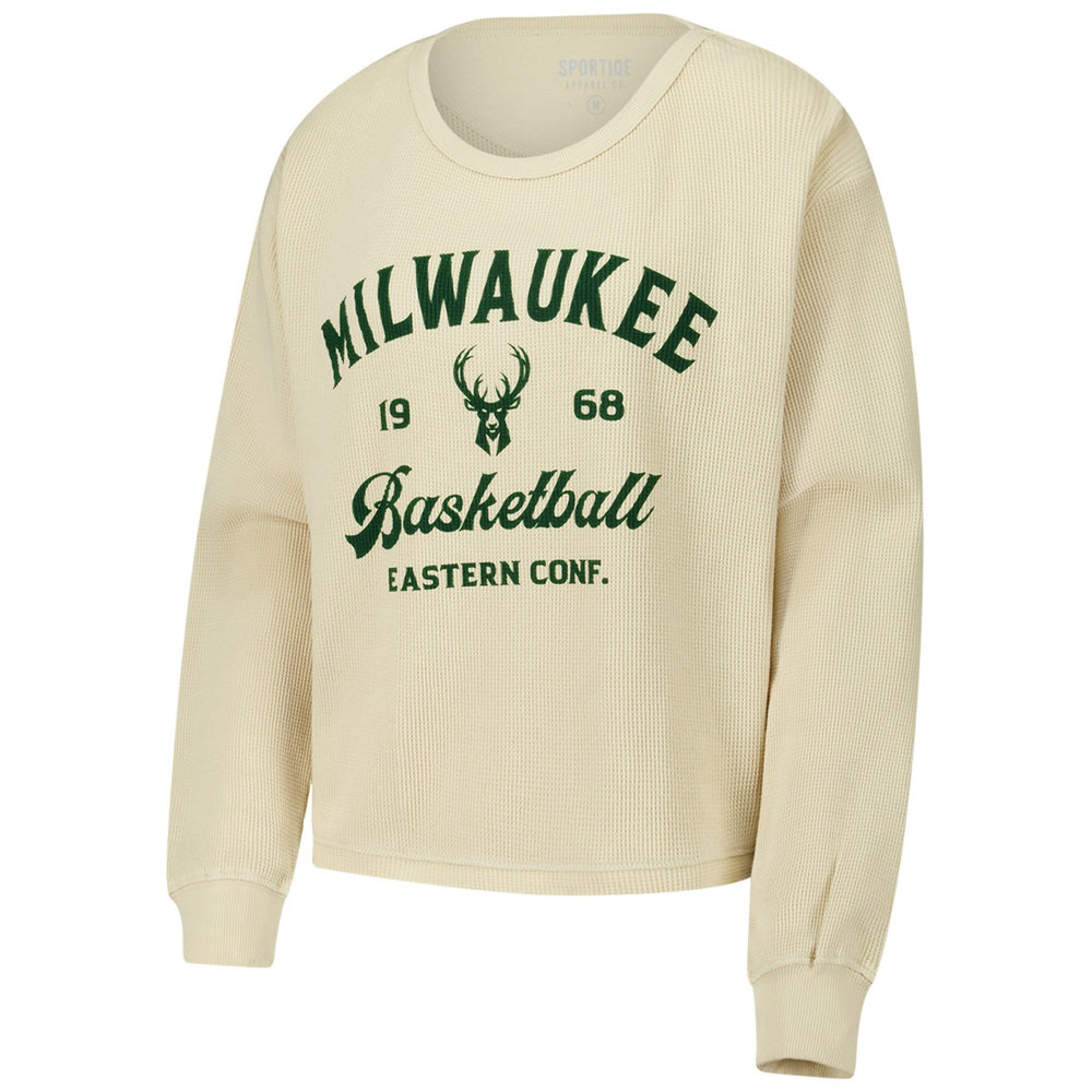 Milwaukee Bucks Sportiqe Unisex High Country Collection Cullen Waffle Knit Long Sleeve T-Shirt Cream