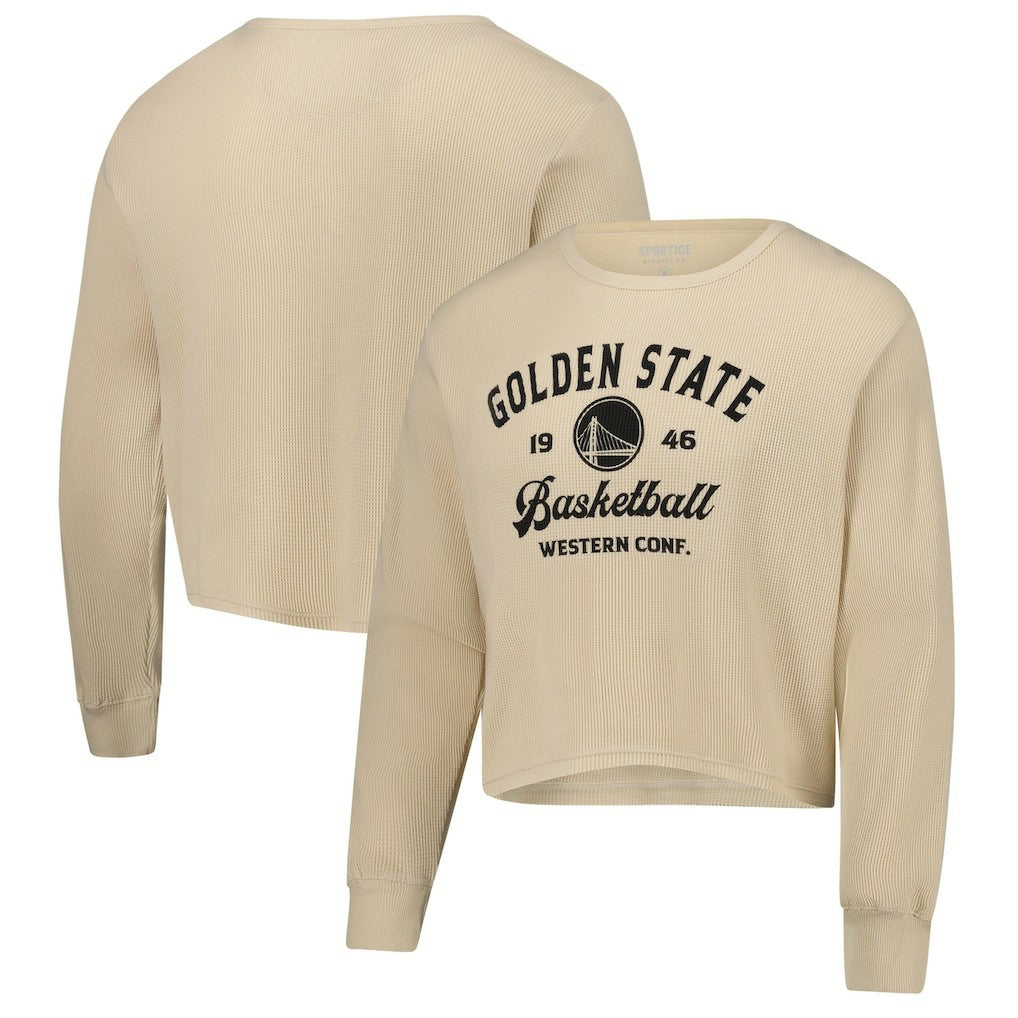Golden State Warriors Sportiqe Unisex High Country Collection Cullen Cropped Waffle Knit Long Sleeve T-Shirt Cream