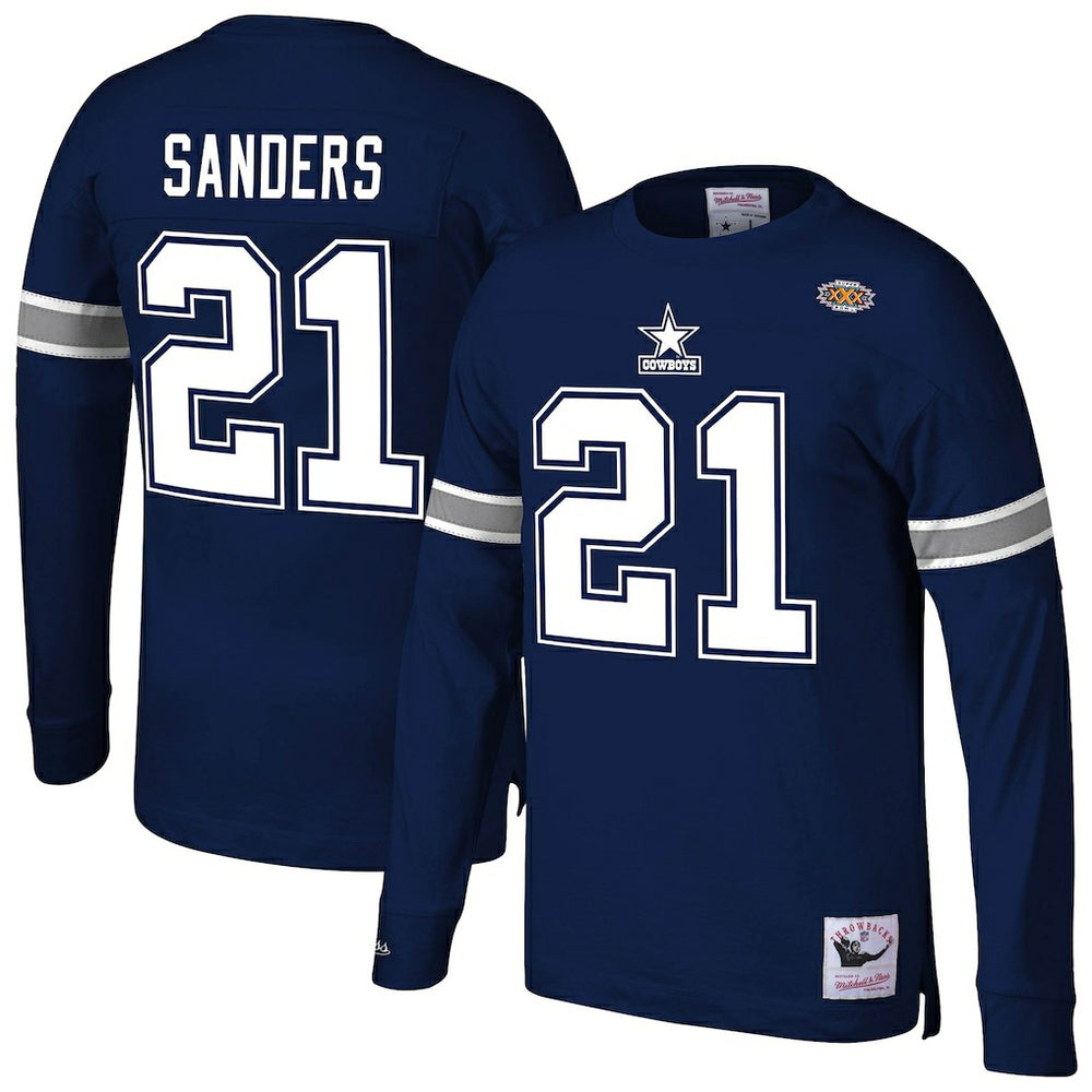 Deion Sanders Dallas Cowboys Retired Player Name & Number Long Sleeve Top - Navy Tops