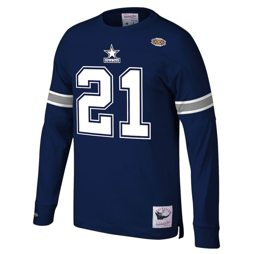 Deion Sanders Dallas Cowboys Retired Player Name & Number Long Sleeve Top - Navy Tops
