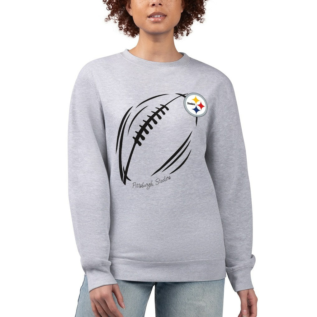 Pittsburgh Steelers G-III 4Her by Carl Banks Women's Football Logo Graphic Fleece Tri-Blend Pullover Sweatshirt - Heather Gray Pullover