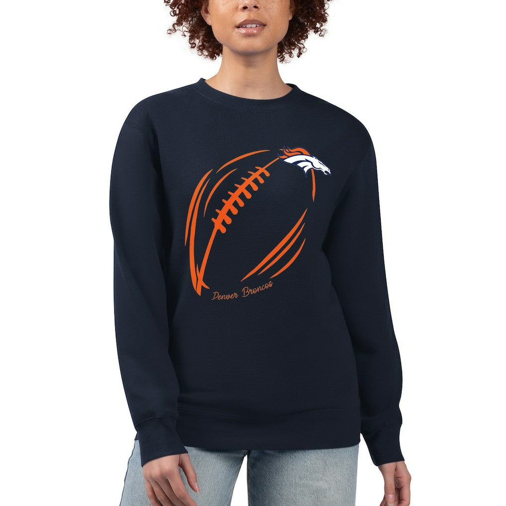 Denver Broncos G-III 4Her by Carl Banks Women's Football Logo Graphic Fleece Tri-Blend Pullover Sweatshirt - Navy Pullover