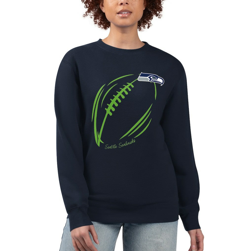 Seattle Seahawks G-III 4Her by Carl Banks Women's Football Logo Graphic Fleece Tri-Blend Pullover Sweatshirt - Navy Pullover