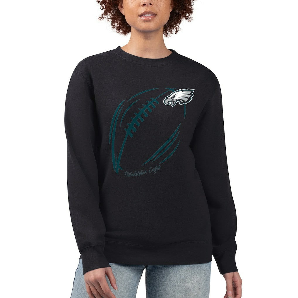 Philadelphia Eagles G-III 4Her by Carl Banks Women's Football Logo Graphic Fleece Tri-Blend Pullover Sweatshirt - Black Pullover