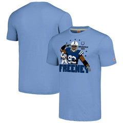 Dwight Freeney Indianapolis Colts Homage Unisex Caricature Retired Player Tri-Blend T-Shirt - Light Blue T-shirts
