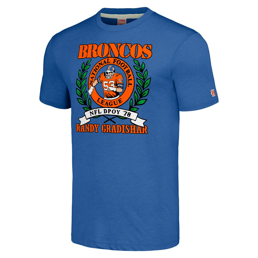 Randy Gradishar Denver Broncos Homage Unisex Caricature Retired Player Tri-Blend T-Shirt - Royal T-shirts