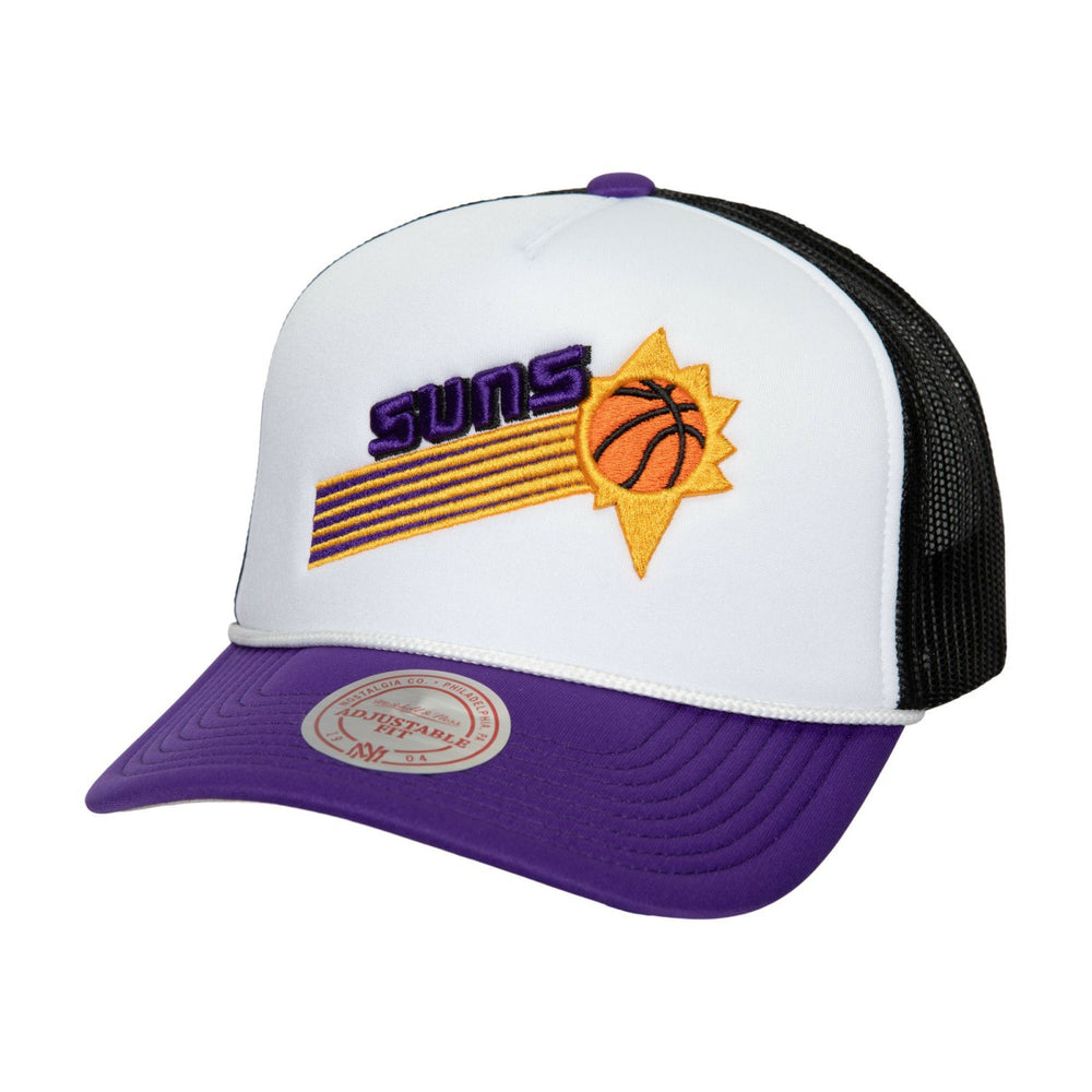 Phoenix Suns Hardwood Classics Blocker Foam Front Trucker Snapback Hat White - Mitchell & Ness
