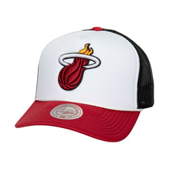 Miami Heat Hardwood Classics Blocker Foam Front Trucker Adjustable Hat White - Mitchell & Ness