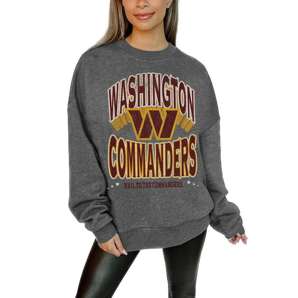 Washington Commanders Gameday Couture Women's Oversized Long Weekend Premium Fleece Drop Shoulder Pullover Sweatshirt - Charcoal Pullover