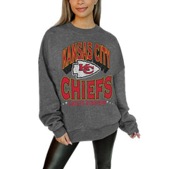 Kansas City Chiefs Gameday Couture Women's Oversized Long Weekend Premium Fleece Drop Shoulder Pullover Sweatshirt - Charcoal Pullover