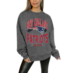 New England Patriots Gameday Couture Women's Oversized Long Weekend Premium Fleece Drop Shoulder Pullover Sweatshirt - Charcoal Pullover