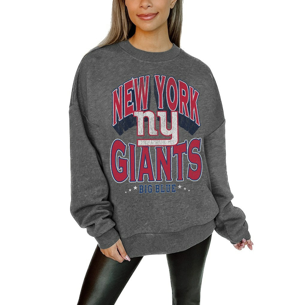 New York Giants Gameday Couture Women's Oversized Long Weekend Premium Fleece Drop Shoulder Pullover Sweatshirt - Charcoal Pullover