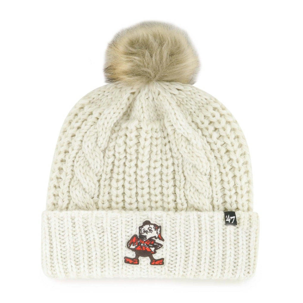 Cleveland Browns '47 Women's Meeko Cuffed Knit Hat with Pom - Cream Hats