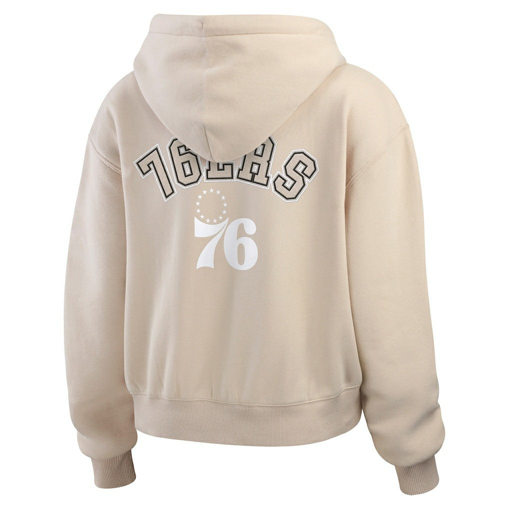 Philadelphia 76ers WEAR by Erin Andrews Women's Tonal Felt Patch Full-Zip Hoodie Tan