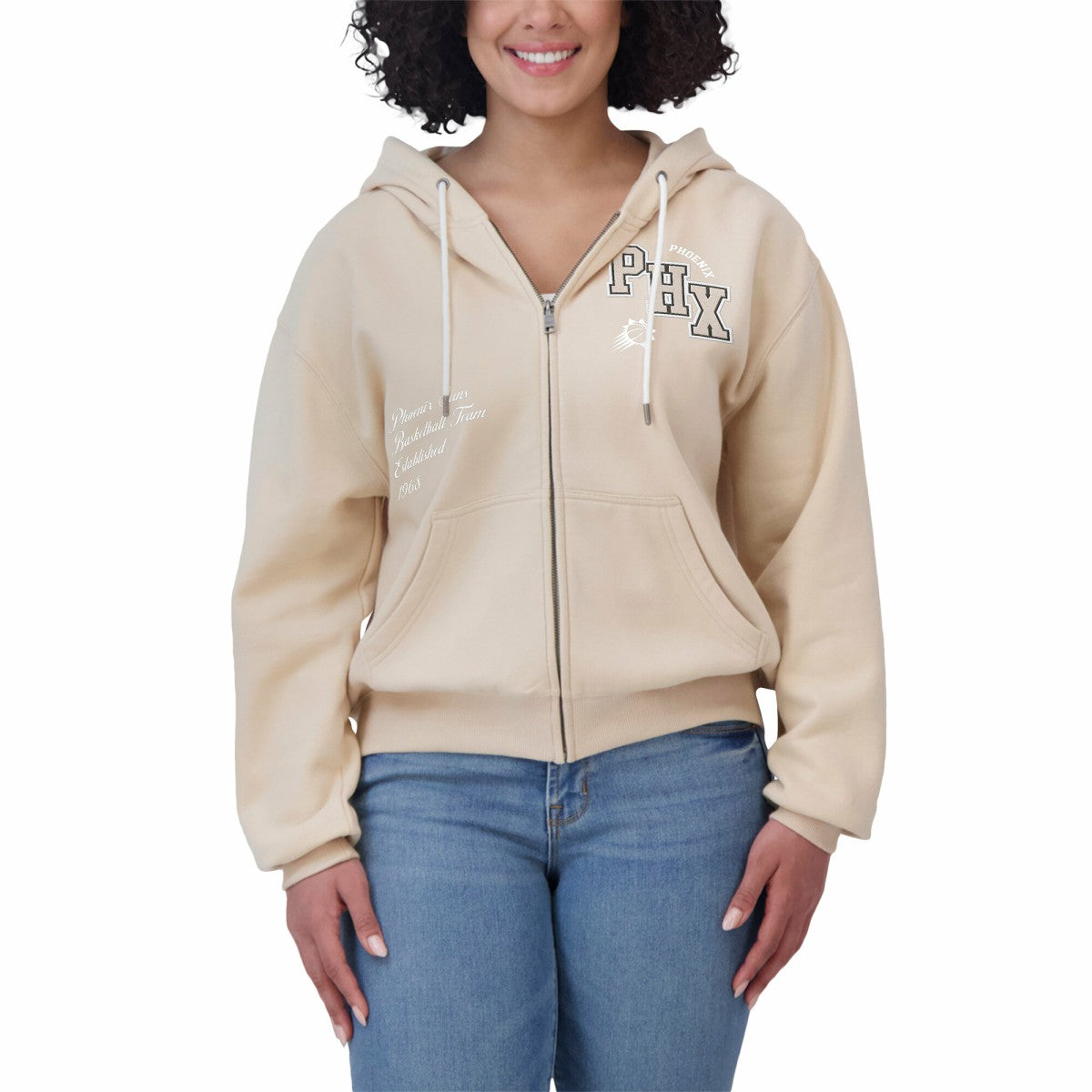 Phoenix Suns WEAR by Erin Andrews Women's Plus Size Tonal Felt Patch Full-Zip Hoodie Cream