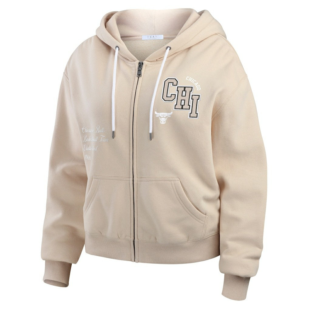 Chicago Bulls WEAR by Erin Andrews Women's Plus Size Tonal Felt Patch Full-Zip Hoodie Cream