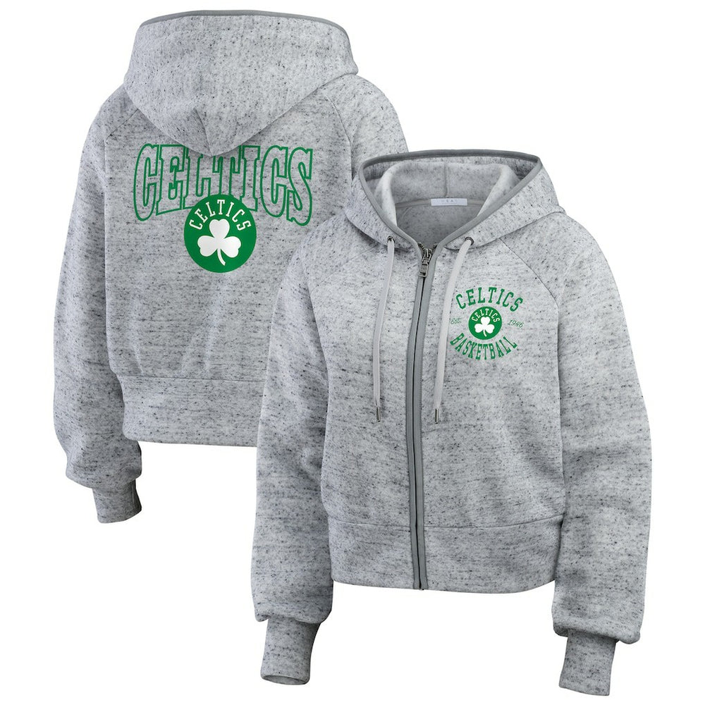 Boston Celtics WEAR by Erin Andrews Women's Speckled Radiator Full-Zip Hoodie Heather Gray