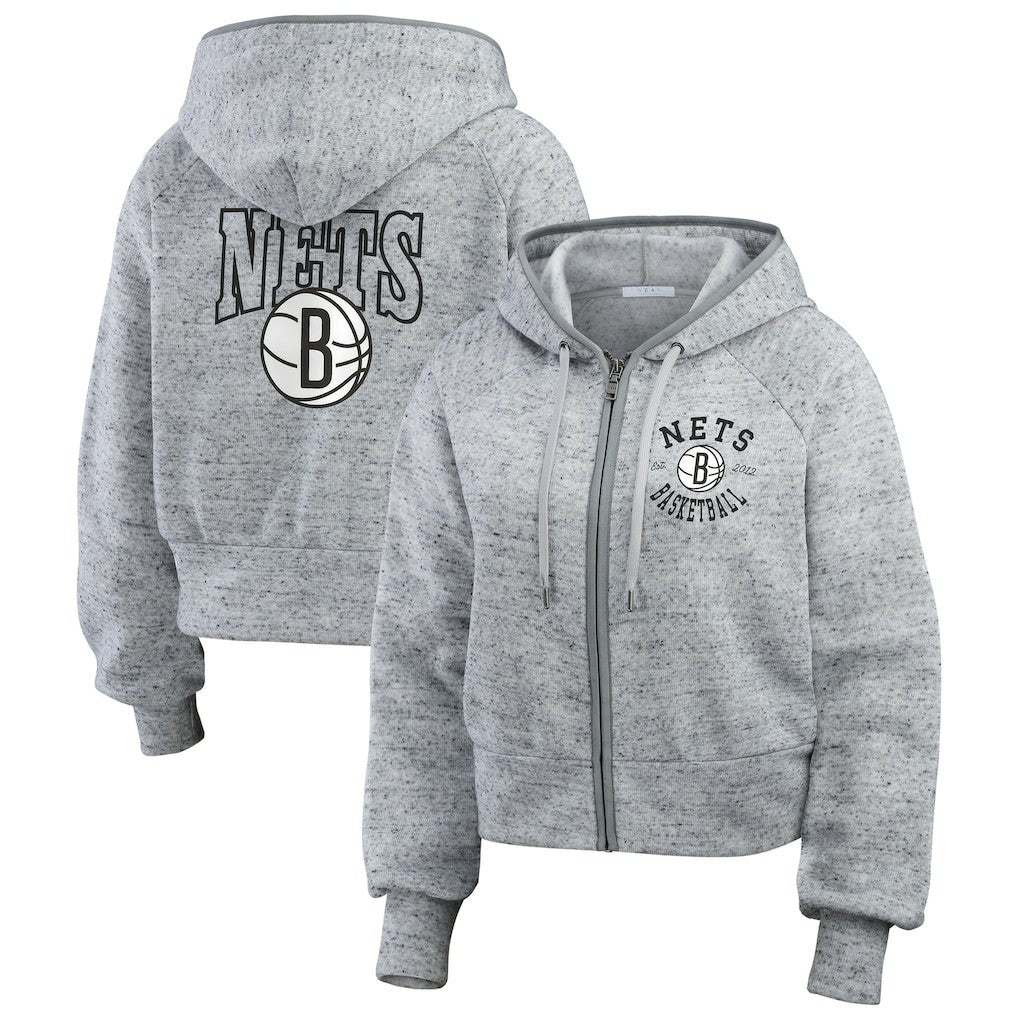 Brooklyn Nets WEAR by Erin Andrews Women's Speckled Radiator Full-Zip Hoodie Heather Gray