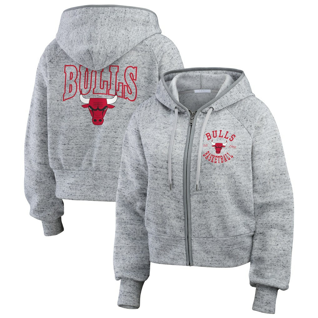 Chicago Bulls WEAR by Erin Andrews Women's Speckled Radiator Full-Zip Hoodie Heather Gray