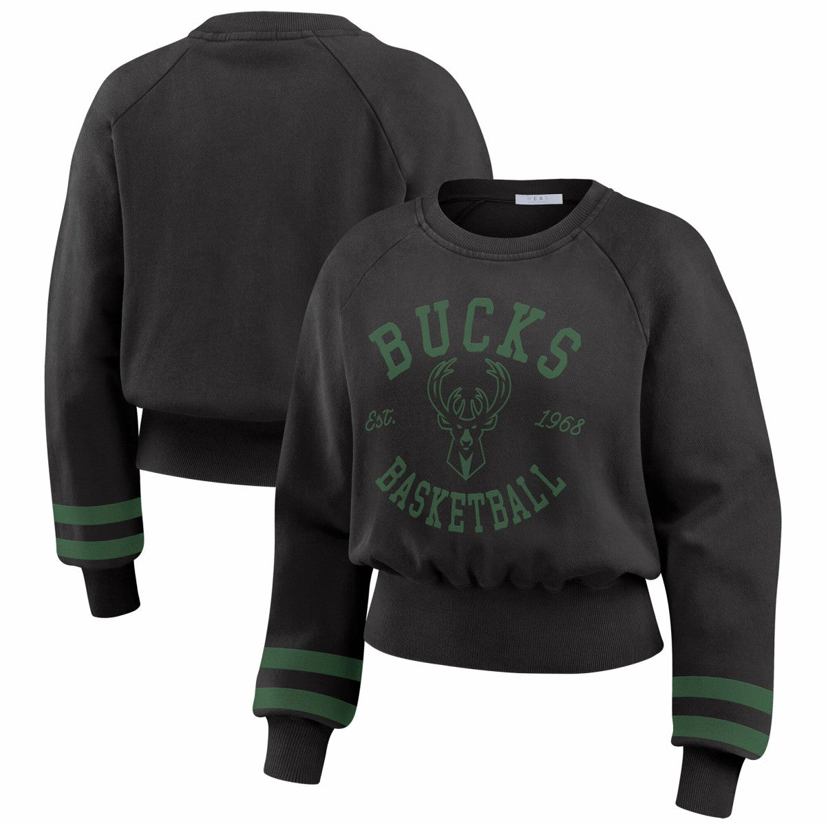 Milwaukee Bucks WEAR by Erin Andrews Women's Vintage Raglan Cropped Pullover Sweatshirt Black