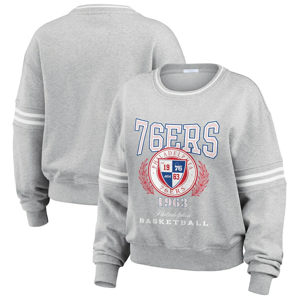 Philadelphia 76ers WEAR by Erin Andrews Women's French Terry Pullover Sweatshirt Heather Gray