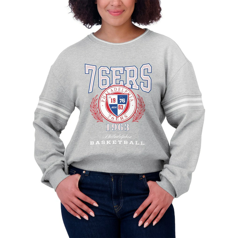Philadelphia 76ers WEAR by Erin Andrews Women's French Terry Pullover Sweatshirt Heather Gray