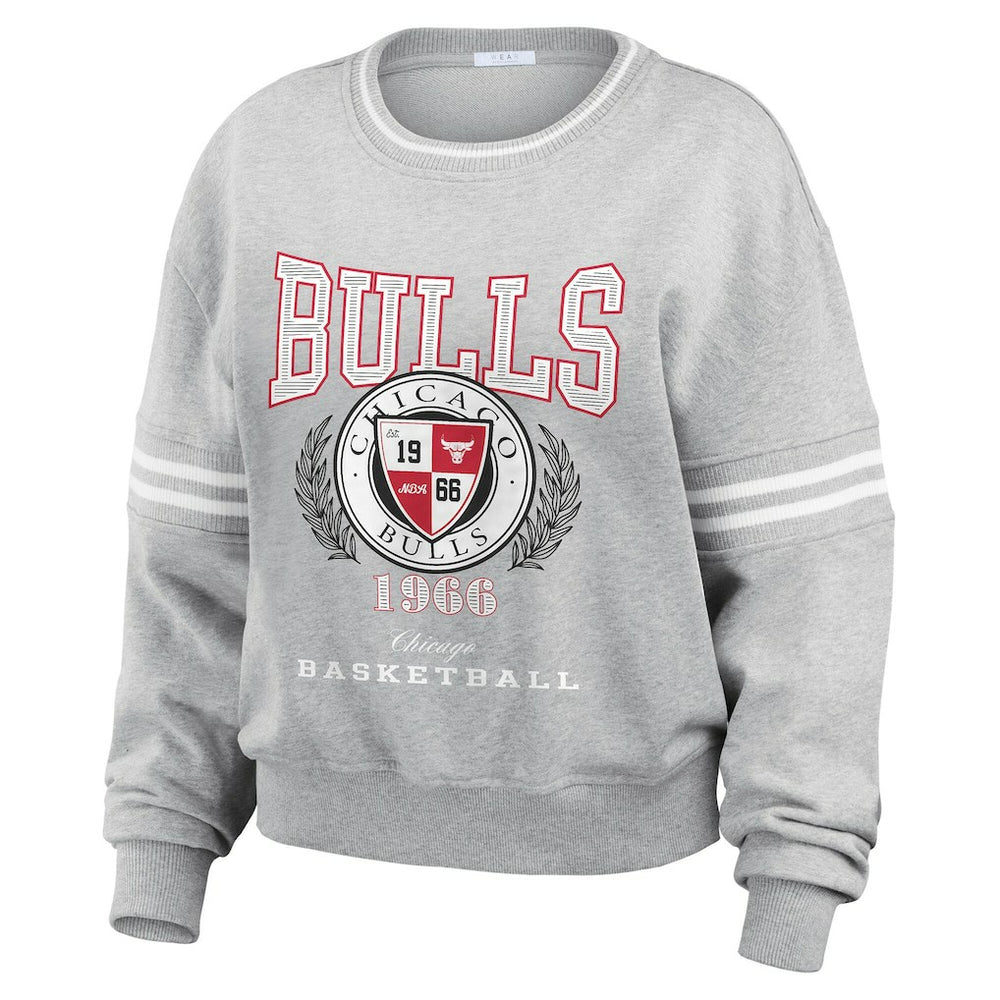 Chicago Bulls WEAR by Erin Andrews Women's French Terry Pullover Sweatshirt Heather Gray