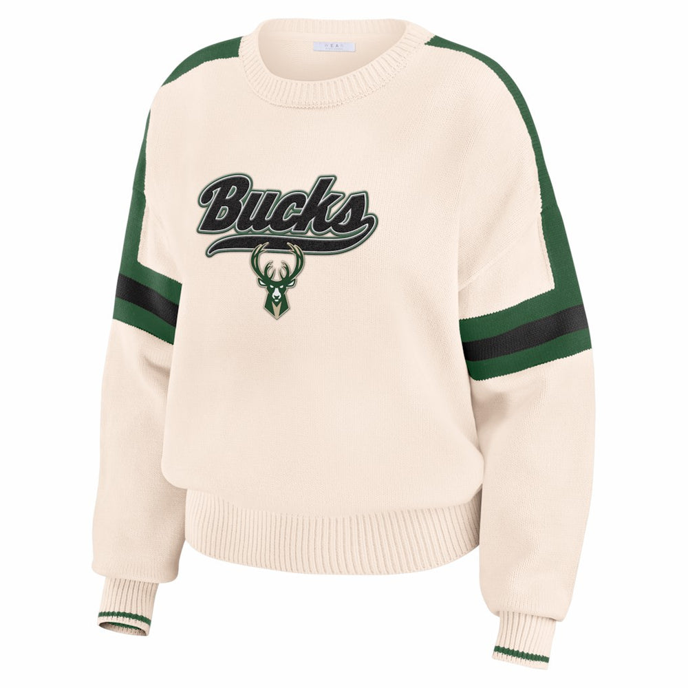 Milwaukee Bucks WEAR by Erin Andrews Women's Stripe Pullover Sweater Cream